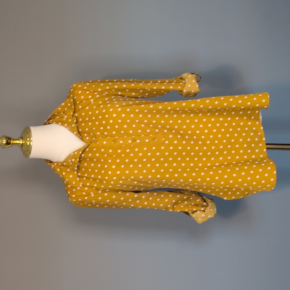 Ann Taylor Petite Mustard Yellow Polka Dot Button-Up
